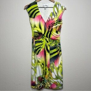 Joseph Ribkoff Women Dress 4 Colorful Paradise Resort‎  Surplice Faux Wrap White